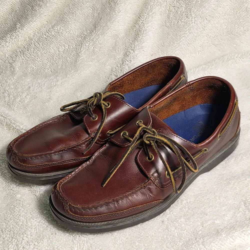 VTG Rockport Boat Shoes Oxblood Brown Leather Moc Toe Mens 10M